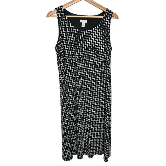 Chicos Black White Chevron Jersey Stretchy Sleeveless Midi Dress Size 1 - Picture 1 of 4